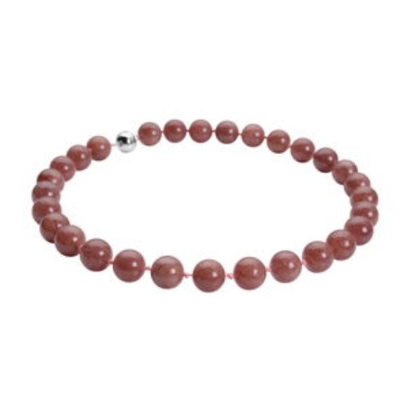 Strawberry Quartz 12-14mm Beaded Necklace 20 Inches in Rhodium Over Sterling Sil - Picture 3 of 5